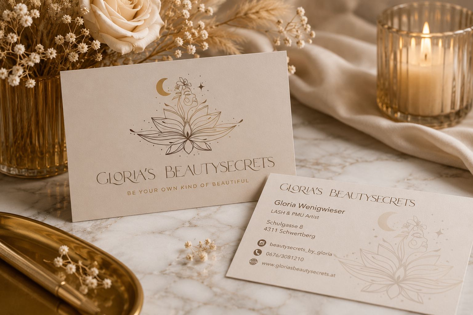 Gloria Beauty Secrets Visitenkarte im schönen Ambiente
